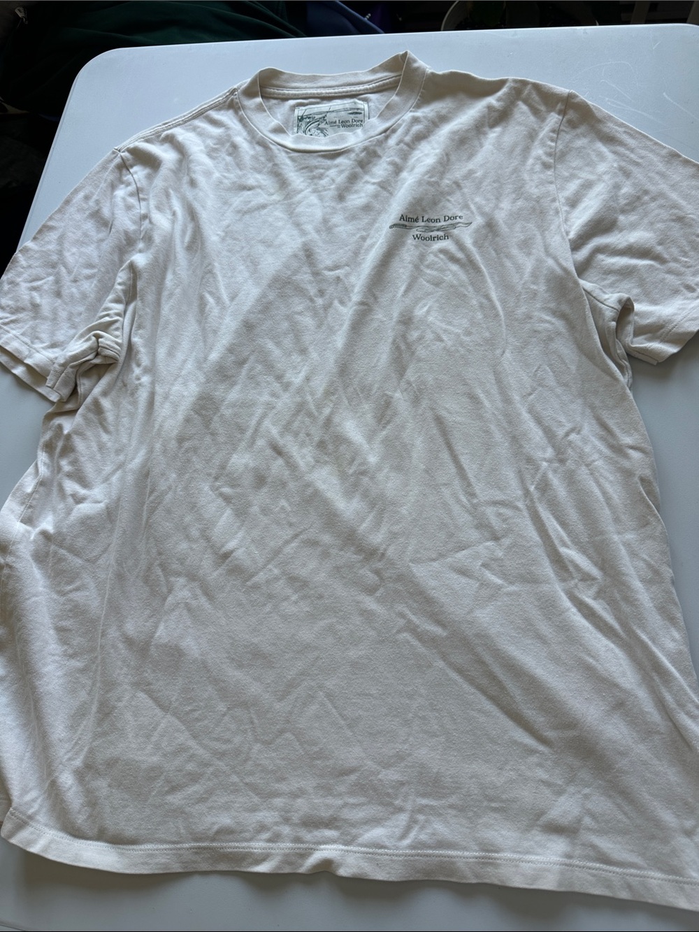 Z—VINTAGE Aime Leon Dore/ Woolrich colab Cream Short Sleeve Logo Tee